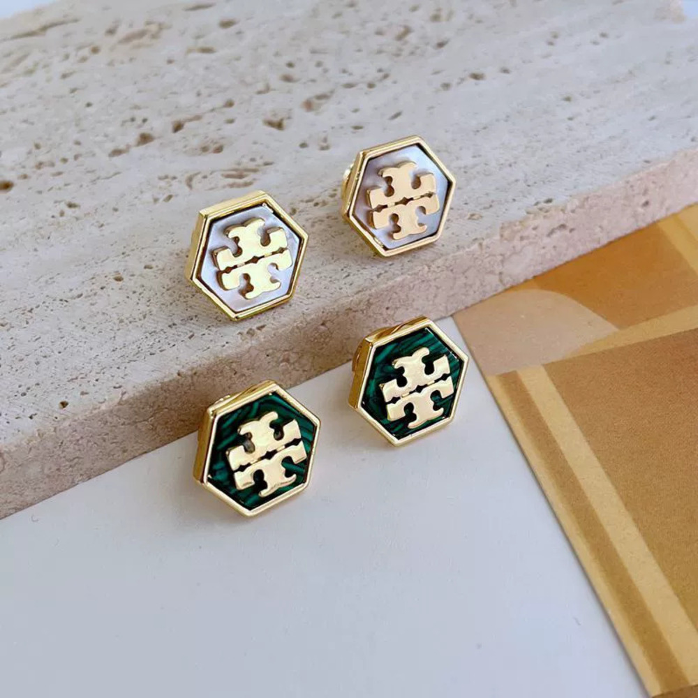 Tory Burch Hexagon Shell Metal Stud Earrings Style